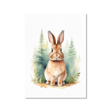 Imagem de Arte de parede de berçário botânico fofo safári floresta nebulosa urso coelho raposa lobo guaxinim cervo girafa zebra tigre aquarela decoração de quarto infantil (SKU1,50.8x71.1 cm =(50x70cm), sem