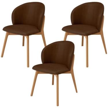 Imagem de Kit 03 Cadeiras de Jantar e Estar Living Estofada Mia L02 Couríssimo Marrom - Lyam Decor