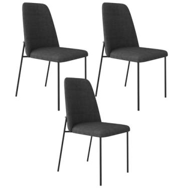 Imagem de Kit 03 Cadeiras Decorativa Estofada Para Sala De Jantar Bella L02 Linho Chumbo - Lyam Decor