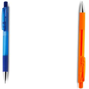 Imagem de Caneta Esferográfica em Metal, Preta Fosca, Retrátil, Grip Metálico, Ponta 0.7mm, Design Cilíndrico, 14cm, para Escrita Geral (Azul e Laranja 2)