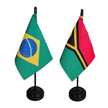 Imagem de Kit Bandeira de Mesa Brasil e Vanuatu, 26cm Altura Total, 18x11cm Bandeiras, Multicolorido, Oxford, Base Plástica, para Escritório, Eventos, Decoração