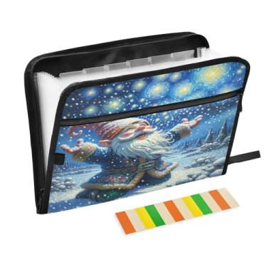 Imagem de Pastas de arquivo azuis de gnomo de Natal, inverno, pasta de arquivo sanfonada com 13 bolsos com etiquetas
