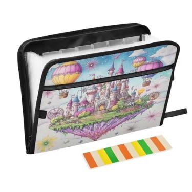 Imagem de Pasta sanfonada pequena castelo de fantasia de desenho animado pastas expansíveis à prova d'água para documentos, organizador de documentos com etiquetas