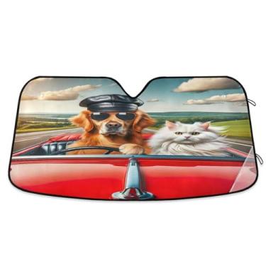 Imagem de Guarda-sol engraçado para dirigir cães e gatos para bloqueios de para-brisa de carro, raios UV, para-sol para janela dianteira do carro, mantém o veículo fresco grande