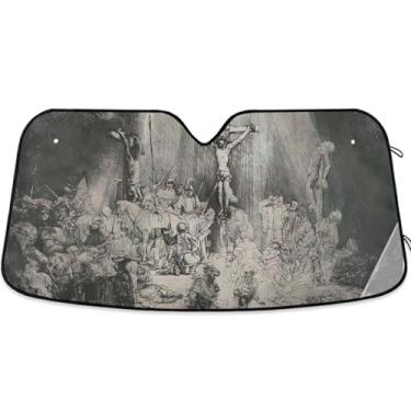 Imagem de Pintura Rembrandt personalizada protetor solar cruzes para para-brisa de carro retrátil dobrável automotivo protetor solar floral M, 139,7 cm x 70,1 cm