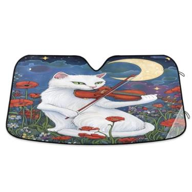 Imagem de Violino gato flores carro bloqueador solar para-brisa proteção UV carro janela dianteira persianas manter o veículo fresco médio