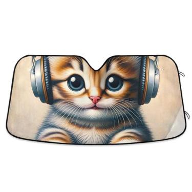 Imagem de Para-sol personalizado fofo gatinho piano gato carro para para-brisa dobrável animal capa de para-brisa automotivo protetor solar S, 134,6 cm x 59,7 cm