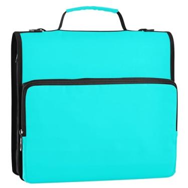 Imagem de Fichário com 3 anéis azul aqua ciano, 3,8 cm, anel D com zíper, fichário, com alça, bolsa escolar de ensino médio, suporte personalizado, suporte para 500 folhas