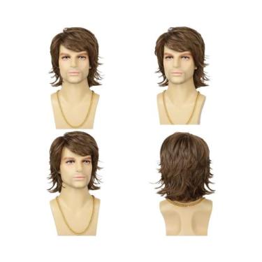 Imagem de Peruca Masculina Sintética Curta Preta Em Camadas Resistente Ao Calor 