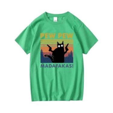 Imagem de Camiseta Masculina Engraçada Com Estampa De Gato, Manga Curta, Algodão