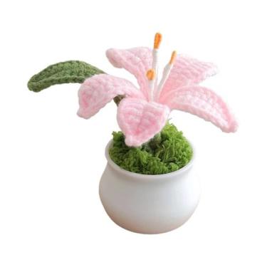 Imagem de Flores tricotadas à mão lírio vaso delicado crochê tecido vaso de flor
