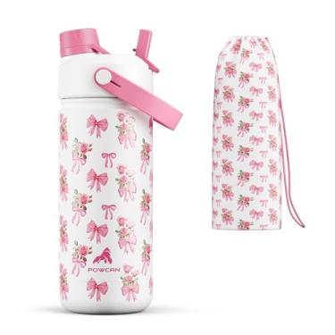 Imagem de Garrafa de água isolada para meninas de 510 g: à prova de derramamento, copo de aço inoxidável com tampa de bico de palha, livre de BPA, compatível com porta-copos, frio 24h para escola, acampamento