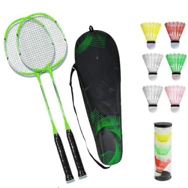 Imagem de Kit de Badminton 2 Raquetes 6 Petecas Completo Com Bolsa Para Carregar(2RaquetesAzuis)
