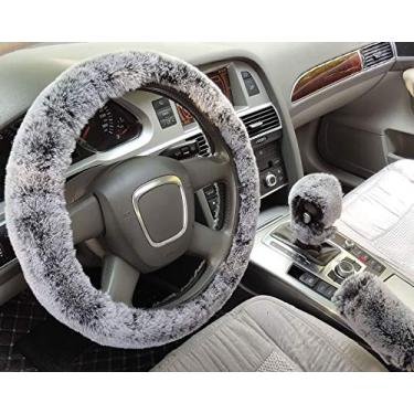 Imagem de ixiton 3 peças/conjunto de capa de volante de pele sintética de lã sintética, capa de freio de mão macia e fofa de cabelo curto, capa de câmbio de marcha, espessamento universal, felpudo, quente,