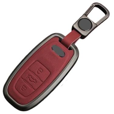Imagem de Capa de chave de carro de couro de liga de zinco Chaveiro de proteção de controle remoto compatível com Audi Q5 A4 A6 A7 A8 A5 RS4 RS5 S5 S6 Acessórios automotivos Capa para chaveiro(Red key chain)