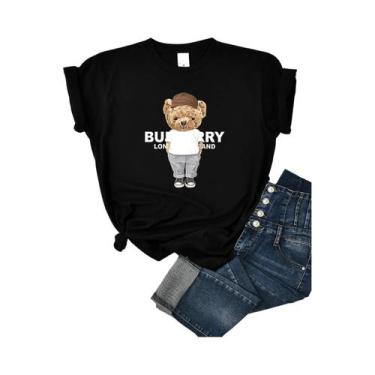 Imagem de Camiseta De Algodão Com Estampa De Urso Fofa Para Mulheres, Marca De L