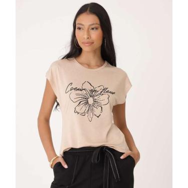 Imagem de Blusa Feminina Estampa Flor Manga Curta Marisa-04061, Bege, P