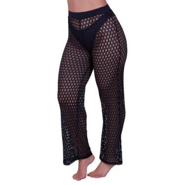 Imagem de Calça Saída De Praia Cintura Alta Verão Moda Feminina Atena, GG, Preto