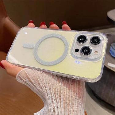 Imagem de Capa Aurora Glitter para iPhone 15 14 13 16 Pro Max Plus 12 11, capa acrílica transparente com efeito degradê e cores vibrantes (para iPhone 15/Branco Xuan)