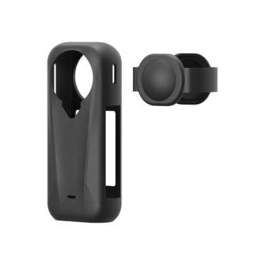Imagem de Capa de silicone para Insta360 X4 Air, capa protetora e protetor de lente, Preto, Capa protetora e protetor de lente