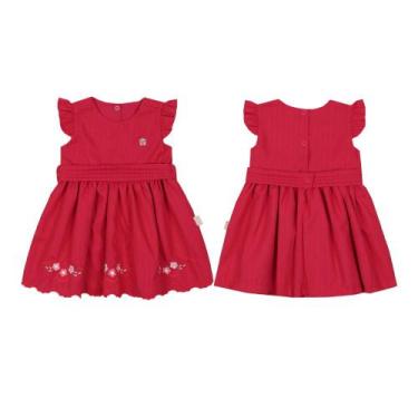 Imagem de Vestido Festa Bebê Menina Tricoline Bordado Paraiso Rf 15496, Vermelho