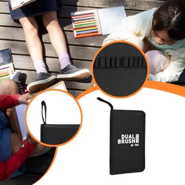 Imagem de UGPLM Estojo portátil para lápis de cor e canetas em tecido Oxford, com zíper, ideal para artistas e ateliês, 48 Buracos