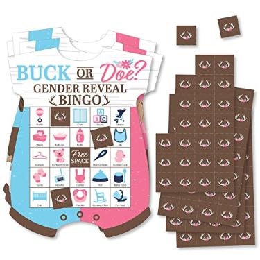 Imagem de Big Dot of Happiness Buck or Doe – Cartas e marcadores de bingo – Jogo de bingo em forma de festa com revelação de gênero de caça – Conjunto de 18