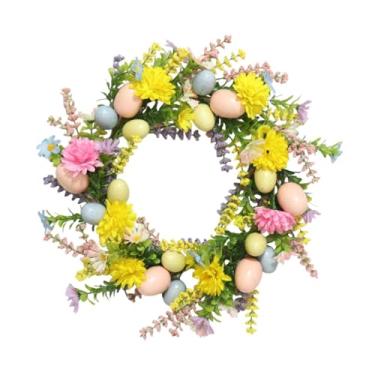 Imagem de oshhni Guirlanda de Páscoa para Porta de Entrada, Guirlanda Artificial de Ovos, Decoração Redonda Estilo Fazenda para Porta, Decorações para Festas de Verão,