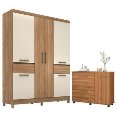 Imagem de Cômoda Flora e Guarda Roupa Casal Mauá Amêndola Off White  Demóbile - 