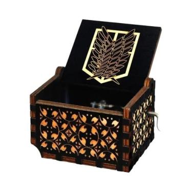 Imagem de Caixa De Música De Madeira Com Manivela Titan Attack, Figura Antiga Es