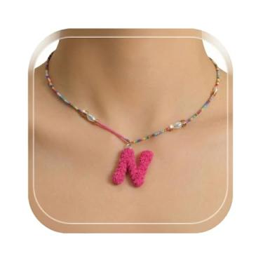 Imagem de ZShireeyBlackey Colar de contas coloridas com inicial para mulheres, colar de letras de bolhas personalizado com miçangas para meninas, gargantilhas boêmias, joias e presentes, Resina, Sem Pedra