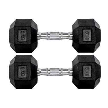 Imagem de Par Halteres 8kg + 8kg Dumbbell Sextavado Emborrachado Pegada Cromada Gallant (GDb08F3B-Pt)-Unissex
