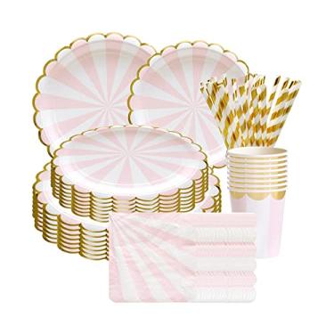 Imagem de Descartável para 8 Convidados Pratos de Papel Jantar Copos Palitos Bebida Guardanapos Biodegradáveis Compostáveis Grau Alimentar Aniversários Piqueniq