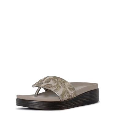 Imagem de Donald Pliner Sandálias femininas Fifi, sandálias femininas de verão, sapatos femininos, confortáveis sapatos casuais de bico aberto, Estanho - brocado, 38