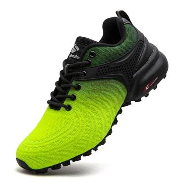 Imagem de Unitysow Tênis masculino de corrida para trilha, leve, respirável, caminhada, caminhada, tênis esportivo para uso ao ar livre, Preto/Verde, 38