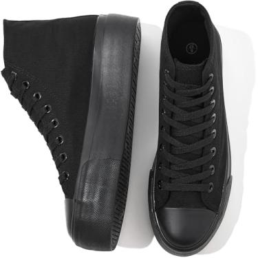 Imagem de FRACORA Tênis feminino de lona de cano alto branco e preto com cadarço, Preto completo, 41