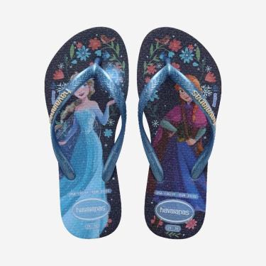 Imagem de Chinelo Havaianas Infantil Slim Princesas Frozen Azul-Feminino