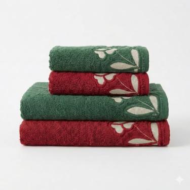 Imagem de Jogo de Toalhas 4 peças Luxo 100% Algodão Banhão 500g/m² Grossa Macias, Felpudas e Alta Absorção Sarah Enxovais - 2 Banhão + 2 Rosto (Moss - Sangria)
