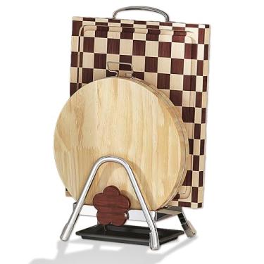 Imagem de GudaAphrmix Suporte para tábuas de corte – Suporte de tampa de panela de aço inoxidável de camada dupla com bandeja de drenagem, triângulo estável para cozinha, bancada, placa, tábuas de corte