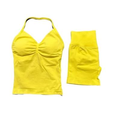 Imagem de Conjunto De Yoga Feminino De 2 Peças Sem Costura Com Almofadas Removív