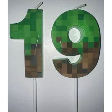 Imagem de Vela de aniversário pixel, velas com número mineiro de 6,8 cm, decoração de aniversário com tema de jogo, para festa de videogame dinamite com tema pixel, aniversário, aniversário (verde, 19)
