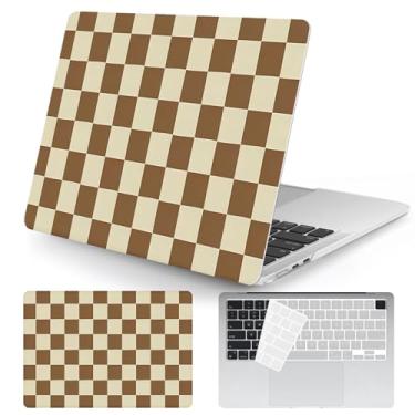 Imagem de Seorsok Compatível com a nova capa MacBook Air de 13,5 polegadas M4 M3 M2 2025 2024-2022 versão A3240 A2681 A3113 Touch ID, linda capa rígida de plástico xadrez marrom com capa de teclado, xadrez