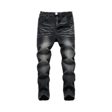 Imagem de Calças Jeans Masculinas Slim Fit Em Cinza Claro E Preto Escuro, Moda C