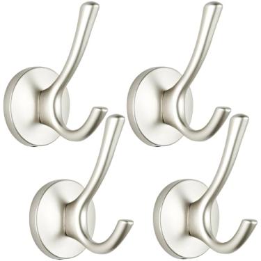 Imagem de Ruiziiz Gancho preto para toalha pacote com 4 ganchos para roupão de banho duplo de metal resistente, ganchos de toalha pretos para banheiros, cozinha, armário, garagem (195prata, 4)