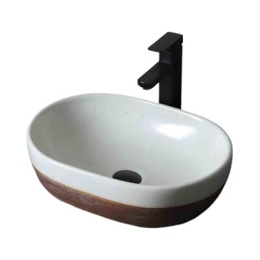 Imagem de Vessel Vanity Sink Vintage Cerâmica Exterior Interior Banheiro Pedestal Bacia com Acessórios Pátio Lavatório Branco Marrom Bancada Moderna