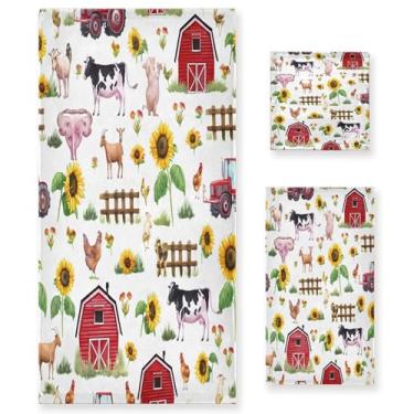 Imagem de xigua Conjunto de toalhas de banheiro de vacas de fazenda em aquarela absorvente macio 3 peças toalha de banho toalha de mão toalhas decorativas para banheiro, academia, hotel, praia, piscina