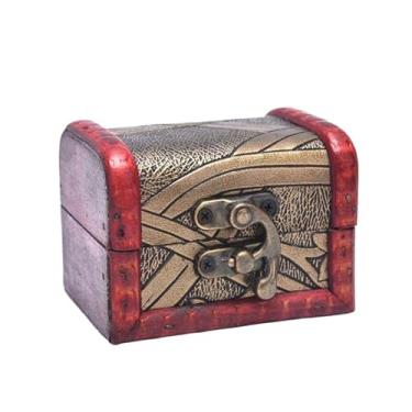 Imagem de 1 caixa organizadora de joias vintage mini baú de tesouro de madeira, caixa organizadora de joias, caixa de presente (amarelo claro)