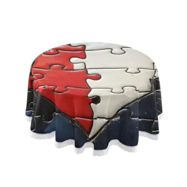 Imagem de Qilmy Toalha de mesa redonda de palmeira de treliça verde, 152 cm, resistente à água, à prova de derramamento, capa de mesa grande para jantar de reunião de família em ambientes internos e externos