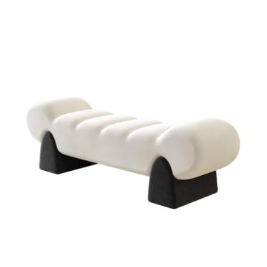 Imagem de Banqueta moderna de madeira com tecido estofado de cor sólida para sofá para mudança de quarto, cabeceira de cama, decoração de quarto de vestir (PP)