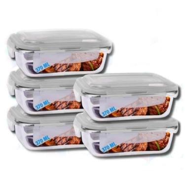 Imagem de Kit 1 a 5 Potes Vidro Hermético 370ml Mantimentos Marmita Armazenamento Alimentos Comida Refeição(5 Potes)